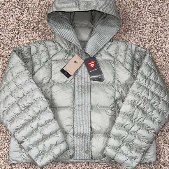 Nike Swoosh PrimaLoft Therma-FIT Oversized Hooded Puffer Crop Jacket, Women's L - Picture 1 of 16